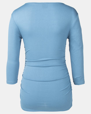 Photo of Cherry Melon Dusty Blue Round Neck Top with Side Detail 3/4 Sleeve