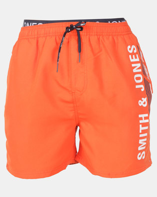 Photo of Smith & Jones Red Orange Baisley Swim short With Exposed Waistband