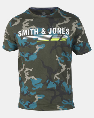 Photo of Smith & Jones Forest Night Garvis Camo Branded T-shirt Green