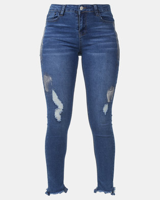 Photo of Legit Metallic Paint Chewed Hem Skinny Jeans Stonewash