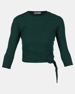 Photo of Legit 3/4 Sleeve Fitted Top with Side Buckle Detail Teal