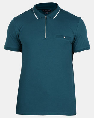 Photo of New Look Mens Basic Paul Tipped Zip Polo Shirt Teal