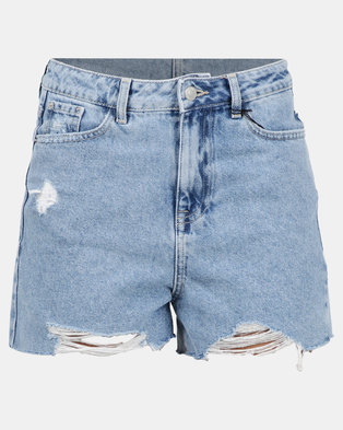 Photo of New Look Ripped Denim Shorts Pale Blue