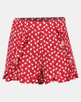 Photo of New Look Ditsy Floral Frill Shorts Red