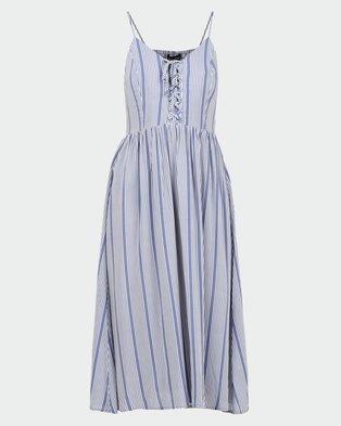Photo of New Look Stripe Lace Up Front Midi Dress Blue