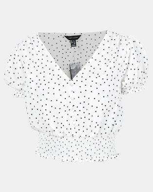 Photo of New Look Spot Shirred Waist Blouse White