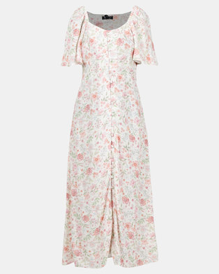 Photo of New Look Floral Button Up Midi Milkmaid Dress White
