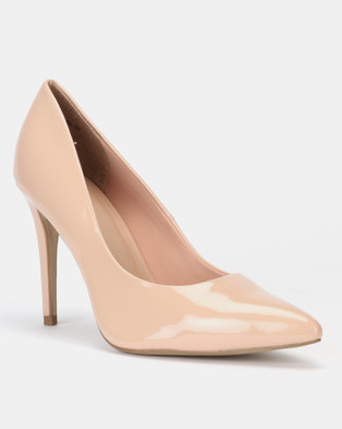 Photo of New Look Patent Stiletto Heel Pointed Courts Oatmeal