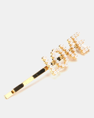 Photo of You I You & I Love Gold Faux Pearl Hair Slide