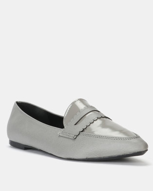 Photo of Legit Pointed Multi-Fabric Loafer with Scalloped Vamp Grey