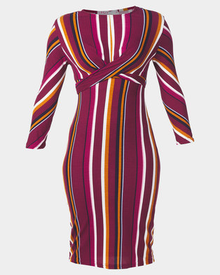 Photo of Legit Long Sleeve Wrap Tie Stripe Midi Dress Multi
