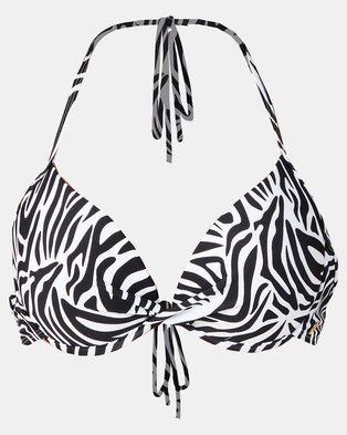 Photo of Sissy Boy Animal Print Padded Underwire Bikini Top with Crossover Detail Zebra Multi