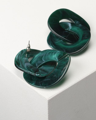 Photo of Jewels and Lace Perspex Statement Link Earrings Bottle Green