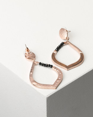 Photo of Jewels and Lace Wood Detail Statement Drop Earrings Rose Gold