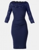 City Goddess London Fitted Midi Dress with Scalloped Lace Neckline Black Photo