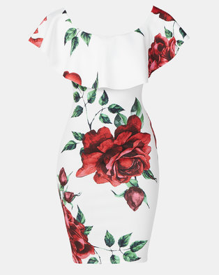 Photo of City Goddess London Floral Bardot Floral Print Midi with Frill Red