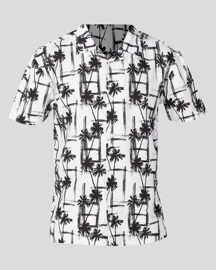 Photo of Golden Equation Abstract Palm Print Shirt White