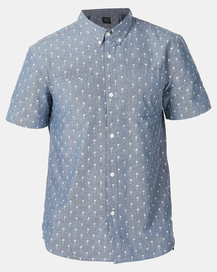 Photo of D Struct D-Struct Short Sleeved Origami Palm Printed Chamray Shirt Blue
