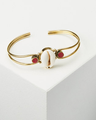 Photo of Joy Collectables Cowry Red Shell Bangle Gold-tone