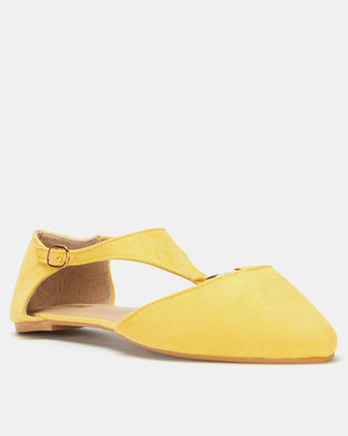 Photo of Legit Pointed Ankle-Strap Pump With Gold Metal Ring Detail Yellow