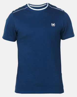 Photo of Beaver Canoe Swagga Tipped Crew Neck T-Shirt with Embroidery Detail Navy