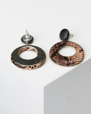 Photo of Lily Rose Lily & Rose Snake Print Circle Earrings Brown/Black