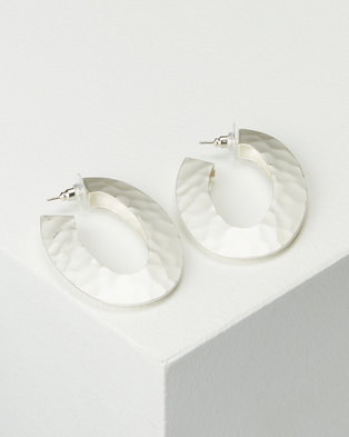 Photo of Lily Rose Lily & Rose Hammered Metal Hoop Earrings White