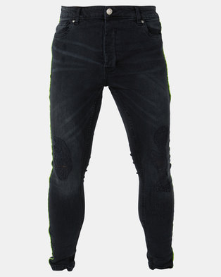 Photo of Brave Soul Charcoal Distressed Denim Jeans With Neon Cord Black