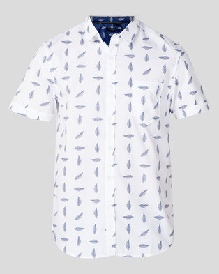 Photo of Brave Soul Feather Print Short Sleeve Shirt White