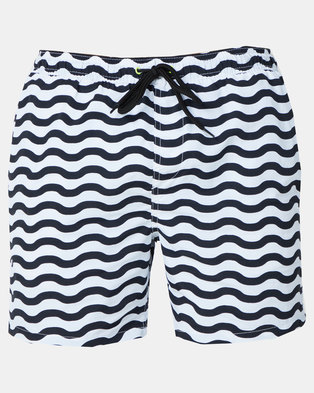 Photo of Brave Soul Wave Stripe Printed Swimshorts Black/White