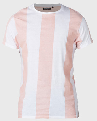 Photo of Brave Soul Wide Vertical Stripe T-Shirt Pink/White