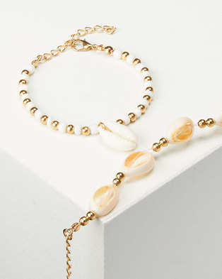 Photo of Jewels and Lace 2 Pack Cowrie Shell Bracelet Gold