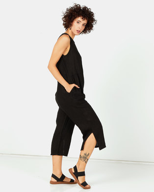 Photo of Assuili Linen Jumpsuit With Pockets Black