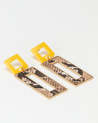 Photo of Miss Maxi Faux Snake Rectangle Drop Earrings Yellow