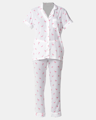 Photo of Lila Rose Flamingo Print Short Sleeve Long Pant PJ Set Multi