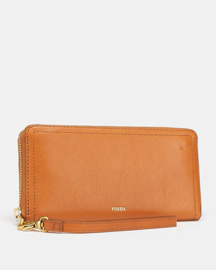 Photo of Fossil Logan Leather Zip Clutch Tan