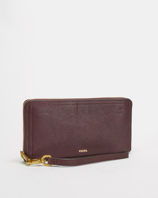 Photo of Fossil Fig Logan Leather Zip Clutch Brown
