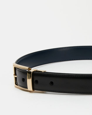 Photo of Paris Belts Leather Rectangle Buckle Reversible Belt Black/Navy