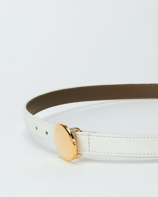 Photo of Paris Belts Leather Gold Oval Buckle Skinny Belt White