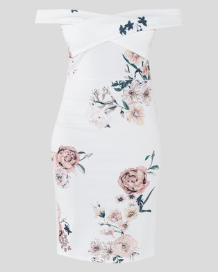 Photo of QUIZ Floral Print Bardot Midi Dress Cream