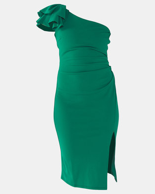 Photo of City Goddess London Frilled One Shoulder Midi Dress Emerald