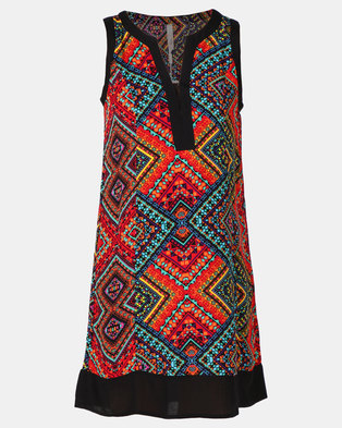 Photo of Revenge Shift Printed Dress With Border Multi Red
