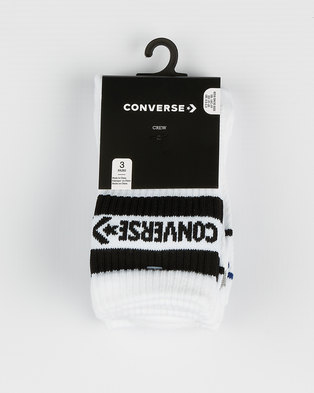 Photo of Converse CHN 3PK Basic Wordmark Crew Socks White