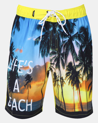 Photo of Utopia Life's a Beach Swimshorts with Inner Support Yellow