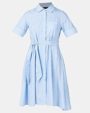 Photo of Polo Danica Stripe Assymetric Dress Light Blue