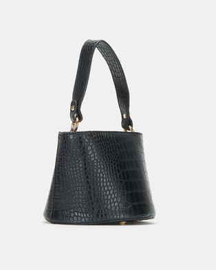 Photo of Blackcherry Bag Faux Croc Bucket Crossbody Bag Black
