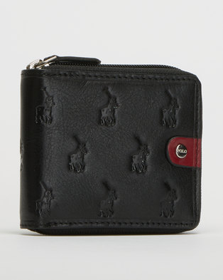 Photo of Polo Monogram Leather Zip Around Wallet Black
