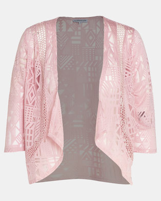 Photo of Queenspark Knit 3/4 Sleeve Cover Up Jacket Pink