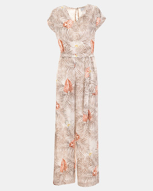 Photo of Contempo Palm Print Woven Jumpsuit Natural