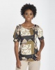 Contempo Cold Shoulder Bar Trim Top Khaki Multi Photo